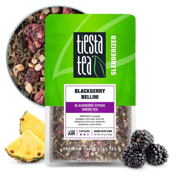 Tiesta Tea - Blackberry Bellini, Slenderizer Loose Leaf Green Tea, Blackberry Citrus Green Tea Blend, Medium Caffeine, Make Hot or Iced Tea & Brews Up to 25 Cups - 2.5 Ounce Resealable Pouch