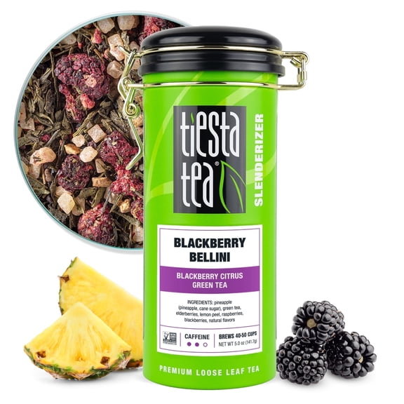 Tiesta Tea - Blackberry Bellini, Slenderizer Loose Leaf Green Tea, Blackberry Citrus Green Tea Blend, Medium Caffeine, Make Hot or Iced Tea & Brews Up to 50 Cups - 5 Ounce Refillable Tin