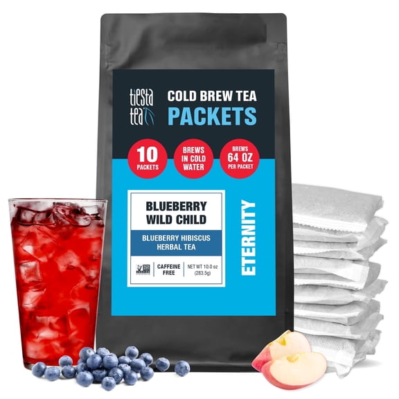 Tiesta Tea - Blueberry Wild Child Cold Brew, Blueberry Hibiscus Herbal Tea, Loose Leaf Iced Tea Blend, Non Caffeinated Iced Tea, 10 Cold Brew Tea Packets - Brews 1 Family-Sized Pitcher Each