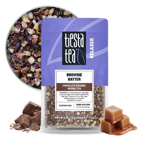 Tiesta Tea - Brownie Batter - Chocolate Caramel Herbal Tea - Loose Leaf Tea Blend - Non-Caffeinated Herbal Tea - Make Hot or Iced Tea Up to 20-25 Cups - 3 oz Resealable Pouch