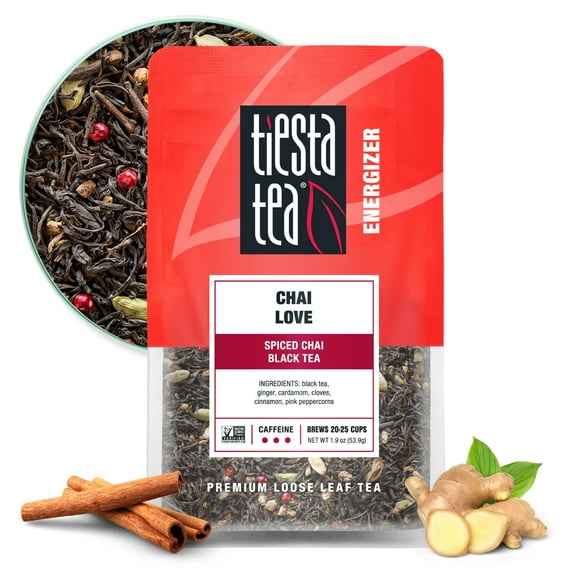 Tiesta Tea - Chai Love, Energizer Loose Leaf Black Tea, High Caffeine, GMO-Free, Make Hot or Iced & Up to 25 Cups - 1.9 oz Resealable Pouch