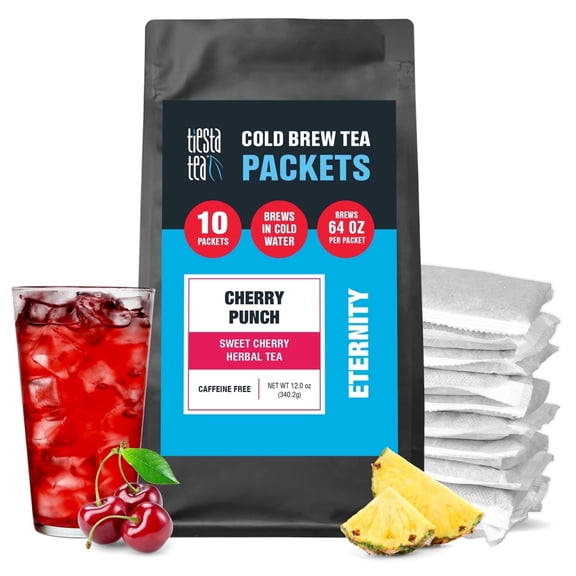 Tiesta Tea - Cherry Punch Cold Brew, Loose Leaf Iced Tea Blend, Non Caffeinated Iced Tea, 10 Cold Brew Tea Packets - Brews 1 Family-Sized Pitcher Each