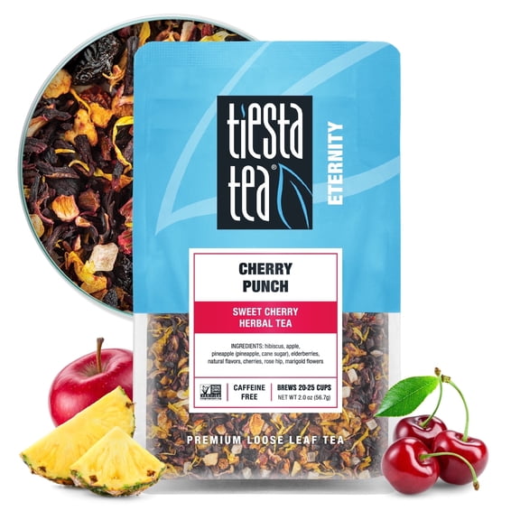 Tiesta Tea - Cherry Punch, Eternity Loose Leaf Herbal Tea, Premium Loose Leaf Tea Blend, Non-Caffeinated Fruit Tea, Make Hot or Iced & Up to 25 Cups, - 2oz Resealable Pouch