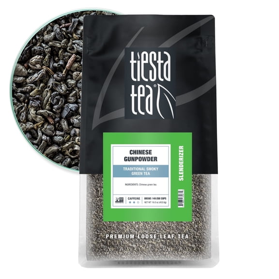 Tiesta Tea Chinese Gunpowder Slenderizer Loose Leaf Green Tea – Traditional Smoky Green Tea, Medium Caffeine, GMO-Free, 16oz Bulk Pouch