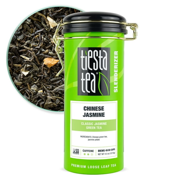 Tiesta Tea - Chinese Jasmine, Slenderizer Loose Leaf Green Tea, Classic Jasmine Green Tea, Medium Caffeine, GMO-Free, Make Hot or Iced Tea & Brews Up to 50 Cups - 4.5 Ounce Refillable Tin