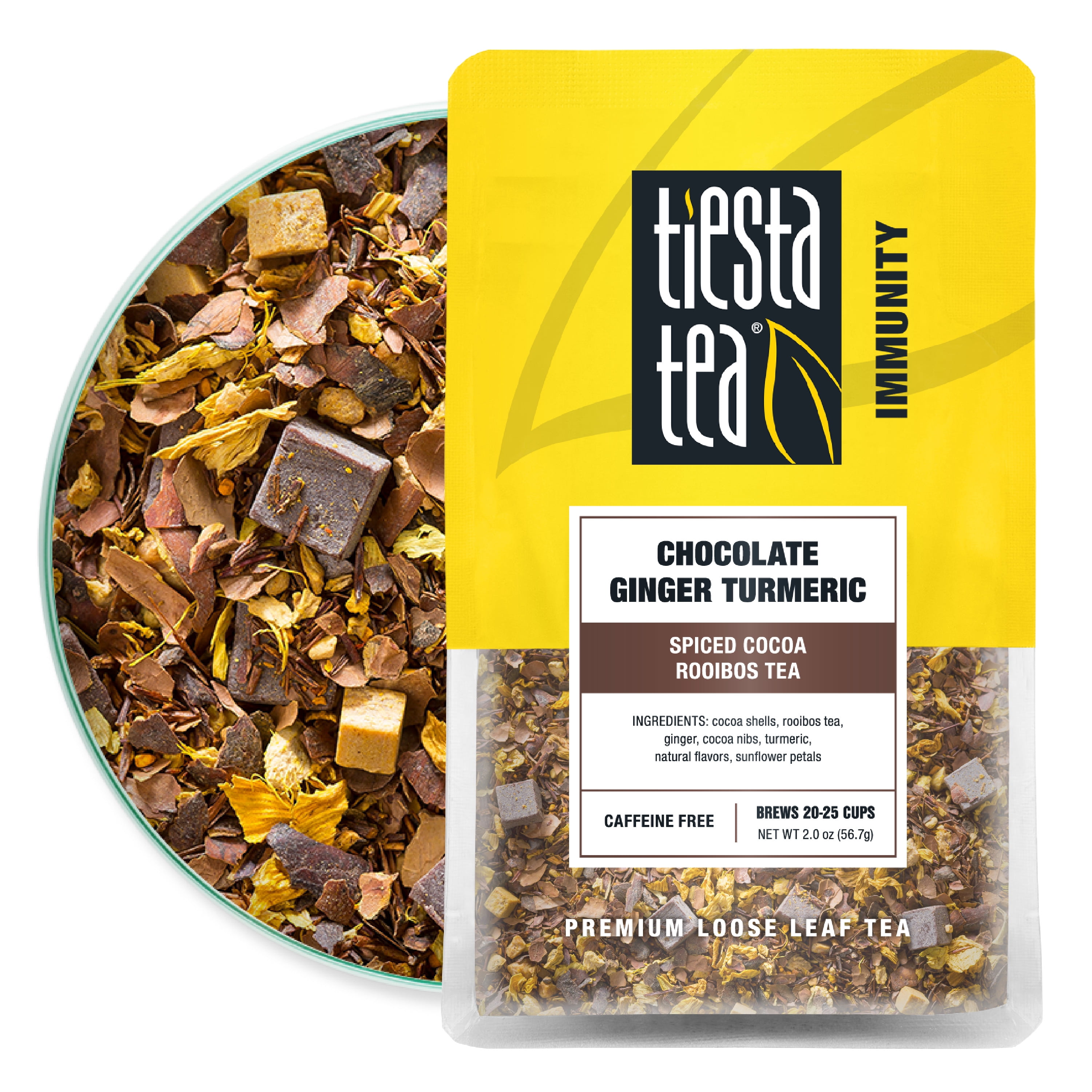 Tiesta Tea - Chocolate Ginger Turmeric, Immunity Loose Leaf Herbal Tea, Caffeine Free, GMO-Free, Make Hot or Iced Tea & Brews Up to 25 Cups - 2 Ounce Resealable Pouch