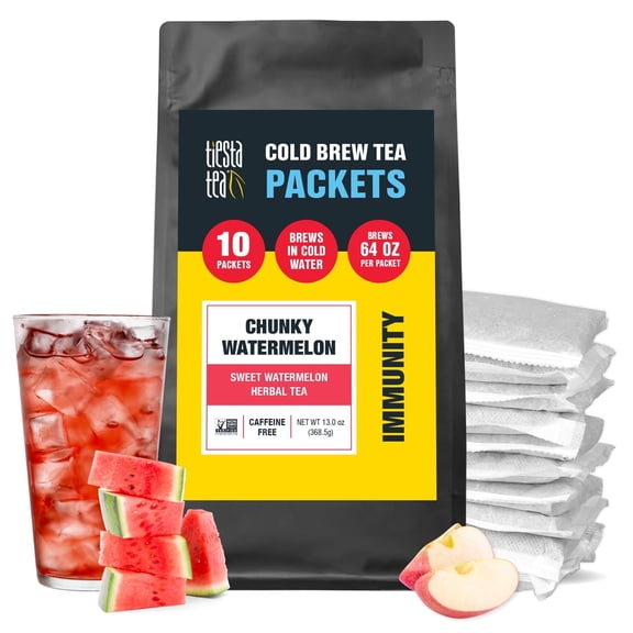 Tiesta Tea - Chunky Watermelon Cold Brew Tea, Sweet Watermelon Herbal Tea, Premium Loose Leaf Iced Tea Blend, Non Caffeinated Iced Tea, 10 Cold Brew Tea Packets - Brews 1 64oz Pitcher Each