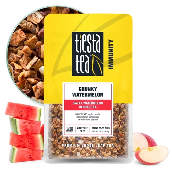 Tiesta Tea - Chunky Watermelon, Immunity Loose Leaf Fruit Tea, Caffeine Free, GMO-Free, Make Hot or Iced Tea & Brews Up to 25 Cups - 2 Ounce Resealable Pouch