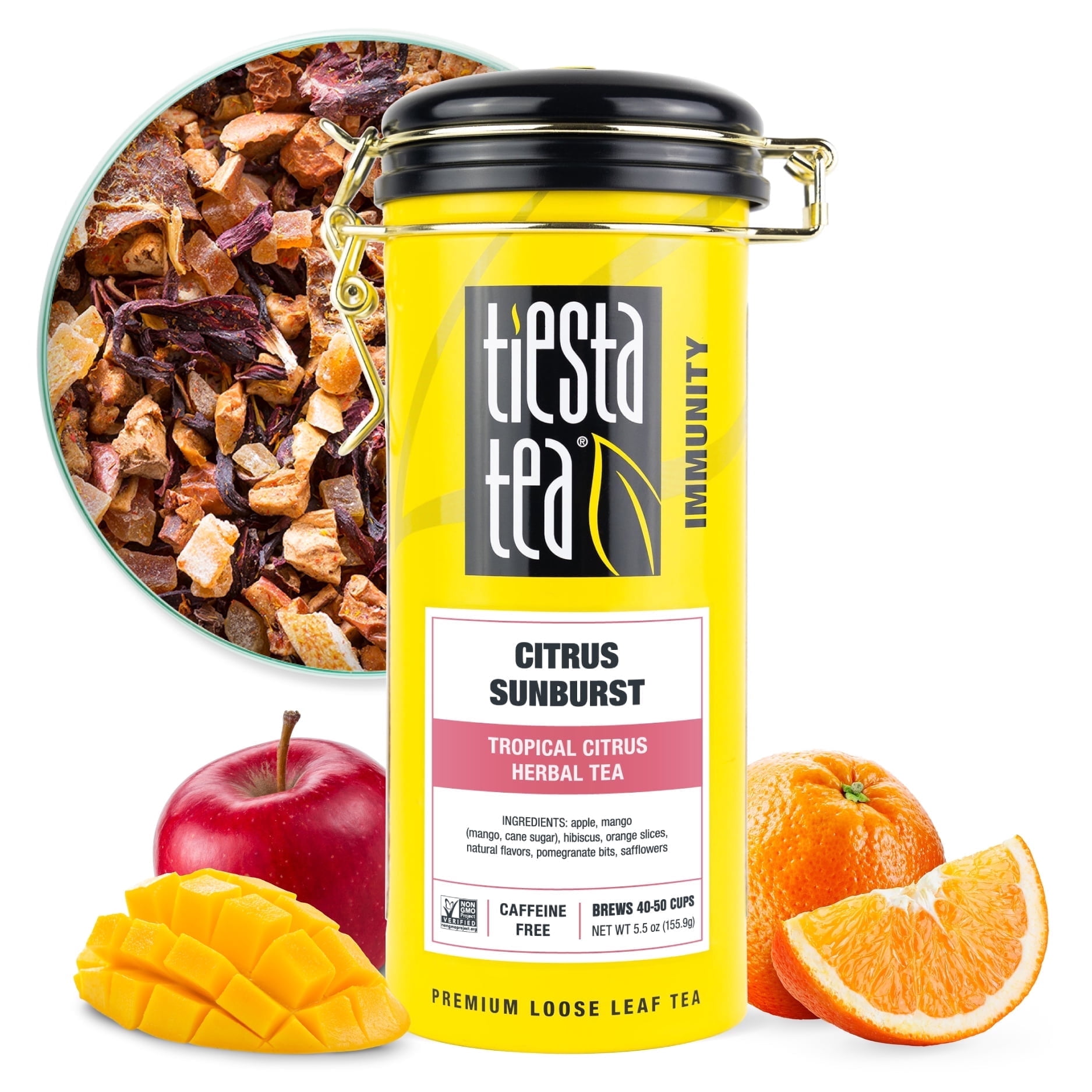 Tiesta Tea - Citrus Sunburst, Immunity Loose Leaf Fruit Tea, Caffeine Free, GMO-Free, Make Hot or Iced Tea & Brews Up to 50 Cups - 5.5 Ounce Refillable Tin