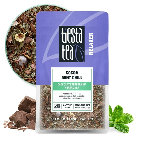 Tiesta Tea - Cocoa Mint Chill, Relaxer Loose Leaf Herbal Tea, Caffeine Free, GMO-Free, Make Hot or Iced Tea & Brews Up to 25 Cups - 1.5 Ounce Resealable Pouch