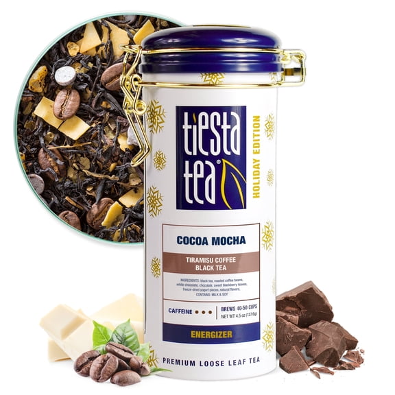 Tiesta Tea - Cocoa Mocha, Energizer Loose Leaf Black Tea, High Caffeine, GMO-Free, Make Hot or Iced Tea & Brews Up to 50 Cups - 4.5 Ounce Refillable Tin