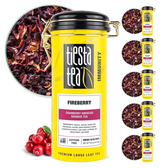 Tiesta Tea - Fireberry, Cranberry Hibiscus Rooibos Tea, Premium Loose Leaf Tea, Non-Caffeinated Rooibos Tea , Make Hot or Iced Tea & Brews Up to 50 Cups - 30 Ounce Refillable Tin, Pack of 6