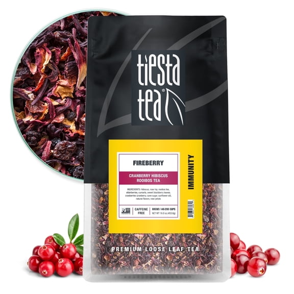 Tiesta Tea - Fireberry, Immunity Loose Leaf Herbal Tea, Caffeine Free, GMO-Free, Make Hot or Iced Tea & Brews Up to 200 Cups - 16 oz Resealable Bulk Pouch