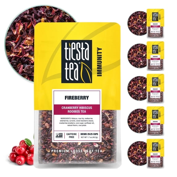Tiesta Tea - Fireberry, Immunity Loose Leaf Herbal Tea, Caffeine Free, GMO-Free, Make Hot or Iced Tea & Brews Up to 25 Cups - ( 1.7 Ounce x 6 ) Resealable Pouch