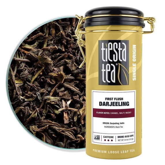 Tiesta Tea - First Flush Darjeeling Black Tea, Single Origin Premium Black Loose Leaf Tea from India, High Caffeinated Tea, Make Hot or Iced Tea & Up to 50 Cups - 4oz Refillable Tin