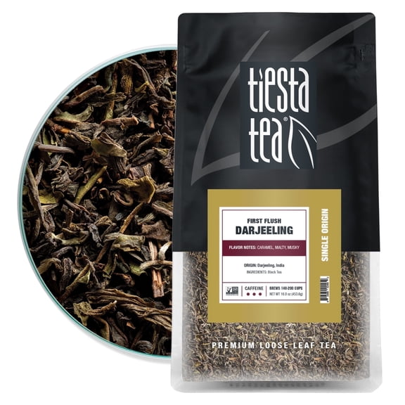 Tiesta Tea - First Flush Darjeeling Black Tea, Single Origin Premium Loose Leaf from India, 100% Pure Unblended High Caffeinated Tea, Hot or Iced Tea & Up to 200 Cups - 16oz Resealable Bulk Pouch
