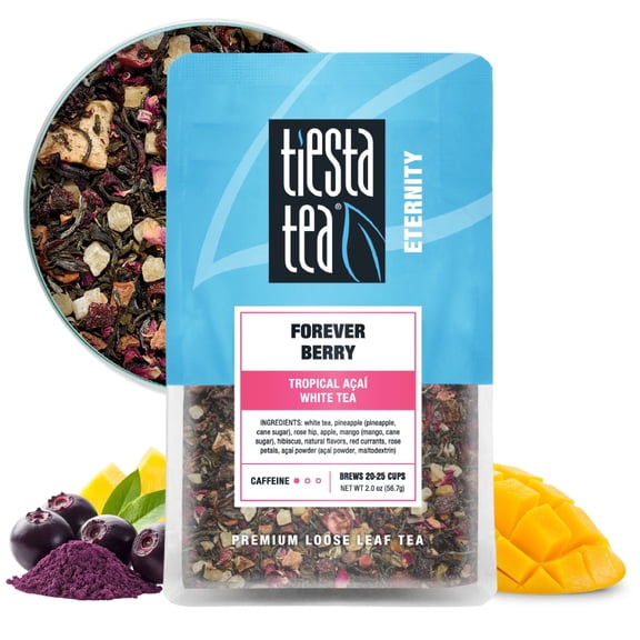 Tiesta Tea - Forever Berry Tea, Loose Leaf, Tropical Açaí White Tea, Premium Low Caffeine Tea Blend, Make Hot or Iced & Up to 25 Cups, 2 oz Resealable Pouch
