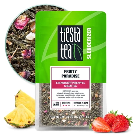 Tiesta Tea - Fruity Paradise, Slenderizer Loose Leaf Green Tea, Strawberry Pineapple Green Tea, Medium Caffeine, GMO-Free, Make Hot or Iced Tea & Brews Up to 25 Cups - 1.6 Ounce Resealable Pouch