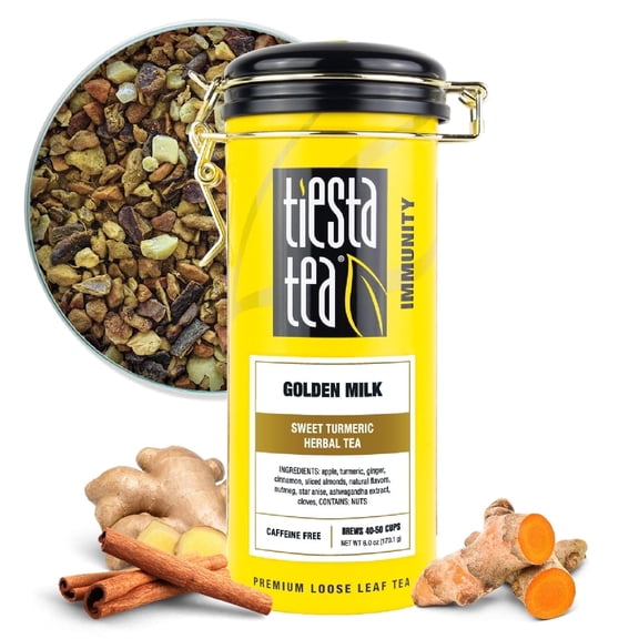 Tiesta Tea - Golden Milk - Sweet Turmeric Herbal Tea - Loose Leaf Tea Blend - Non-Caffeinated Herbal Tea - Make Hot or Iced Tea Up to 40-50 Cups - 6 oz Refillable Tin