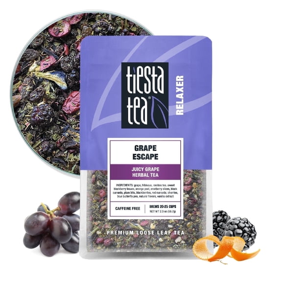 Tiesta Tea - Grape Escape - Juicy Grape Herbal Tea - Loose Leaf Tea Blend - Non Caffeinated Fruit Tea - Make Hot or Iced Tea Up to 25 Cups - 2 oz Resealable Pouch
