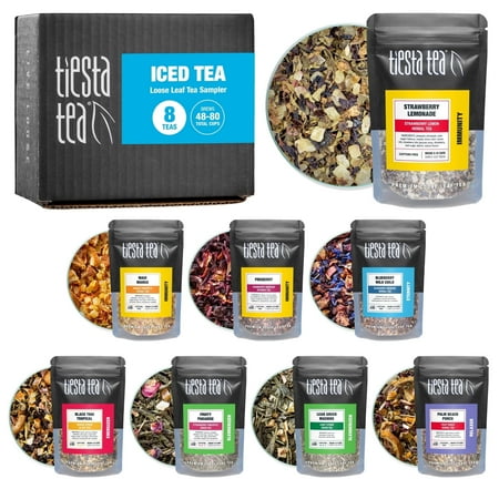 Tiesta Tea Iced Tea Sampler Set, High to No Caffeine, Loose Leaf Variety Pack, 8 Resealable Pouches