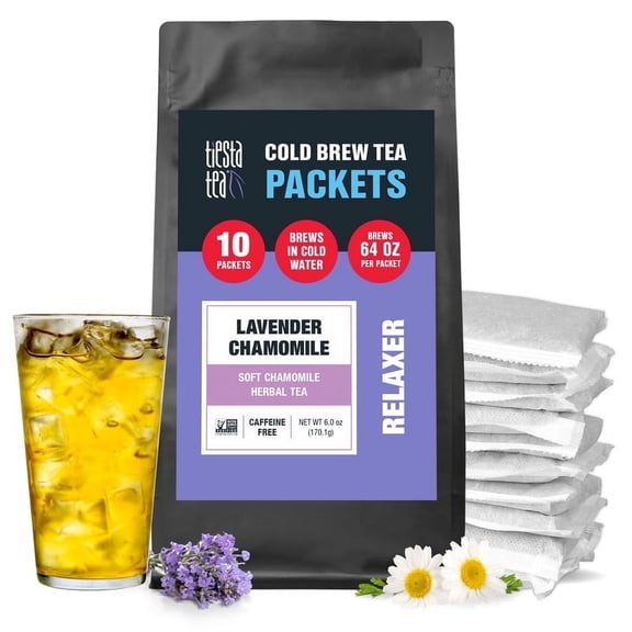 Tiesta Tea - Lavender Chamomile Cold Brew Tea, Relaxer Loose Leaf Herbal Tea, Caffeine Free, GMO-Free, 10 Family Sized Cold Brew Tea Bags - Brews 1 64oz Pitcher Each