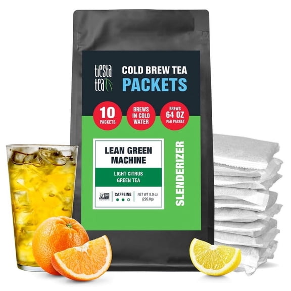 Tiesta Tea - Lean Green Machine Cold Brew Tea, Light Citrus Green Tea, Premium Loose Leaf Iced Tea Blend, Medium Caffeine Iced Tea, 10 Family Size Cold Brew Tea Bags - Brews 1 64oz Pitcher Each