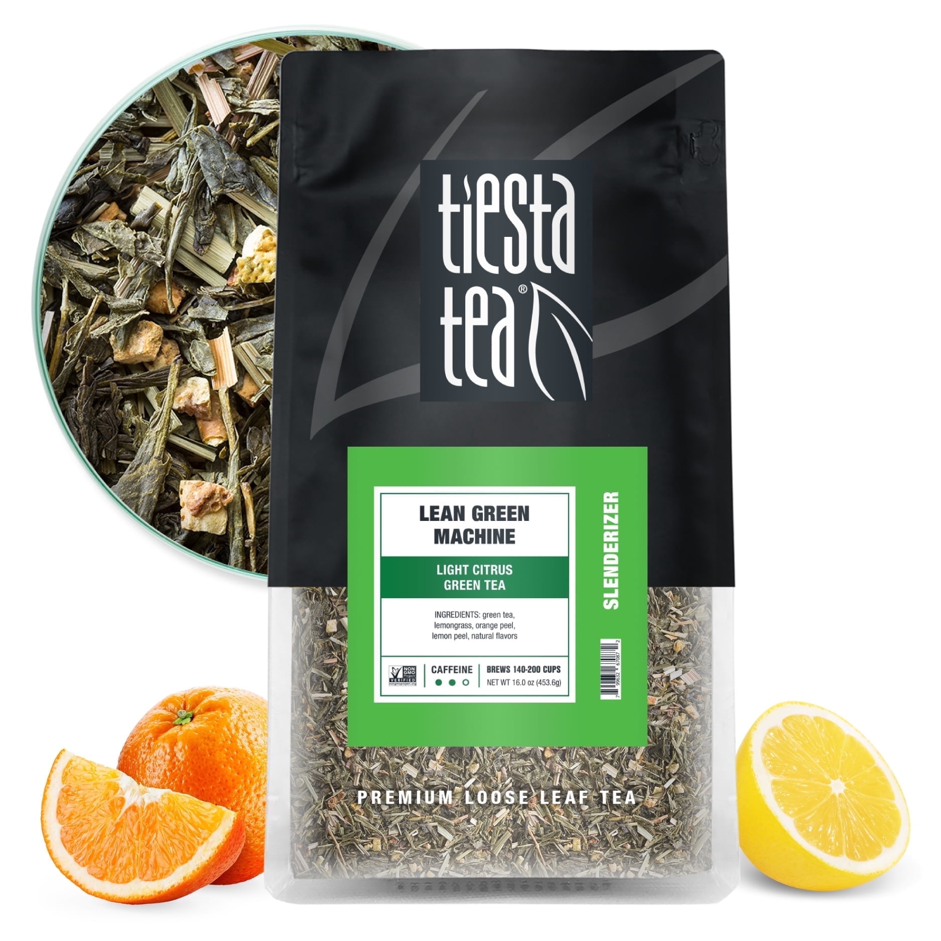 Tiesta Tea Lean Green Machine, Slenderizer Loose Leaf Green Tea with Light Citrus, Medium Caffeine, GMO-Free, 16oz Resealable Pouch