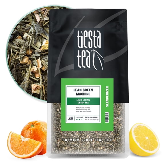 Tiesta Tea Lean Green Machine, Slenderizer Loose Leaf Green Tea with Light Citrus, Medium Caffeine, GMO-Free, 16oz Resealable Pouch