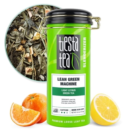 Tiesta Tea - Lean Green Machine, Slenderizer Loose Leaf Green Tea, Light Citrus Green Tea, Medium Caffeine, GMO-Free, Make Hot or Iced Tea & Brews Up to 50 Cups - 4 Ounce Refillable Tin
