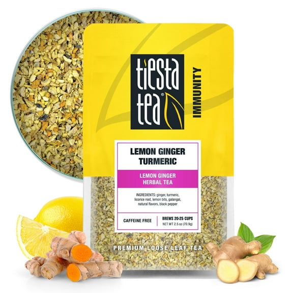 Tiesta Tea - Lemon Ginger Turmeric, Immunity Loose leaf Tea, Lemon Ginger Loose Leaf Herbal Tea, Make Hot or Iced Tea & Brews Up to 25 Cups - 2.5 Ounce Resealable Pouch
