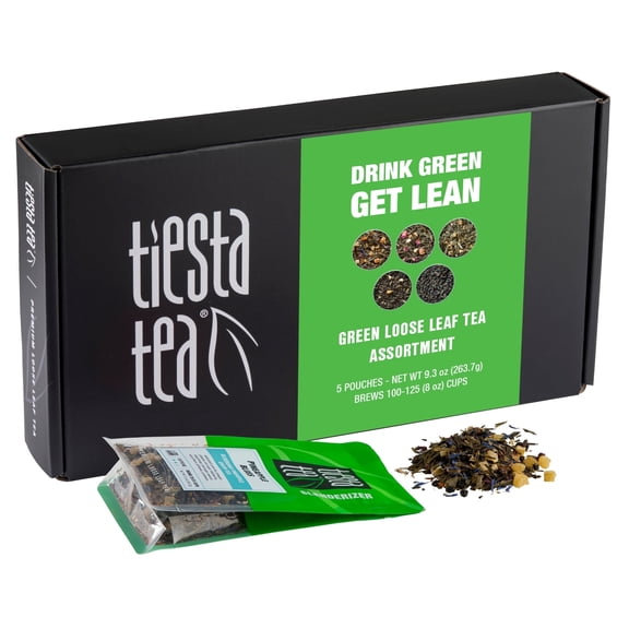 Tiesta Tea - Loose Leaf Green Tea Gift Box, Medium Caffeinated Tea Variety Pack, Make Hot & Iced Tea, 5 Pouches of Assorted Tea Blends with Chinese Gunpowder, Chinese Jasmine, and Fruity Green Tea