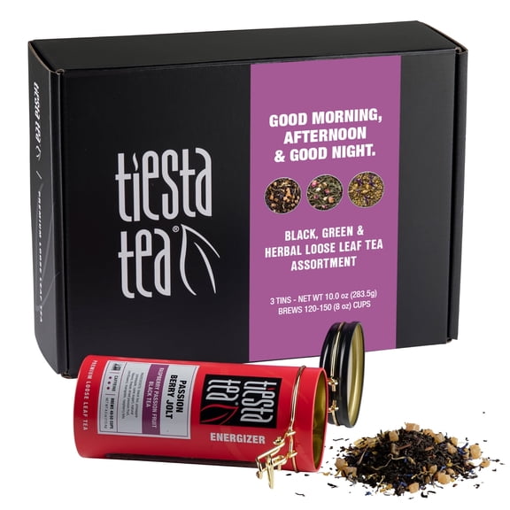 Tiesta Tea - Loose Leaf Tea Tin Gift Box, High to Non Caffeinated Tea Variety Pack, Make Hot & Iced Tea, 3 Tins of Assorted Tea Blends - Passion Berry Jolt, Fruity Paradise and Lavender Chamomile
