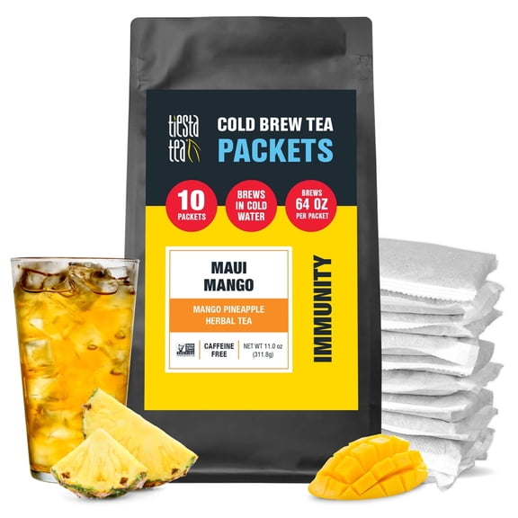 Tiesta Tea - Maui Mango Cold Brew Tea, Immunity Loose Leaf Tea, Mango Pineapple Herbal Tea, Non Caffeinated Iced Tea, 10 Cold Brew Tea Bags - Brews 1 64oz Pitcher Each