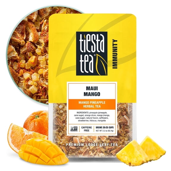 Tiesta Tea - Maui Mango, Immunity Loose Leaf Fruit Tea, Caffeine Free, GMO-Free, Make Hot or Iced Tea & Brews Up to 25 Cups - 2.2 Ounce Resealable Pouch
