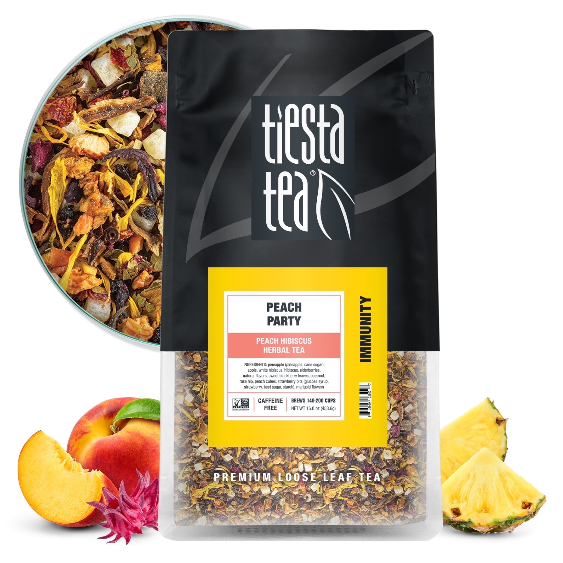 Tiesta Tea - Peach Party, Immunity Loose Leaf Tea Blend, Peach Hibiscus Herbal Tea, Non-Caffeinated Fruit Tea, Make Hot or Iced & Up to 200 Cups, Made w/ Natural Ingredients - 16oz Resealable Pouch