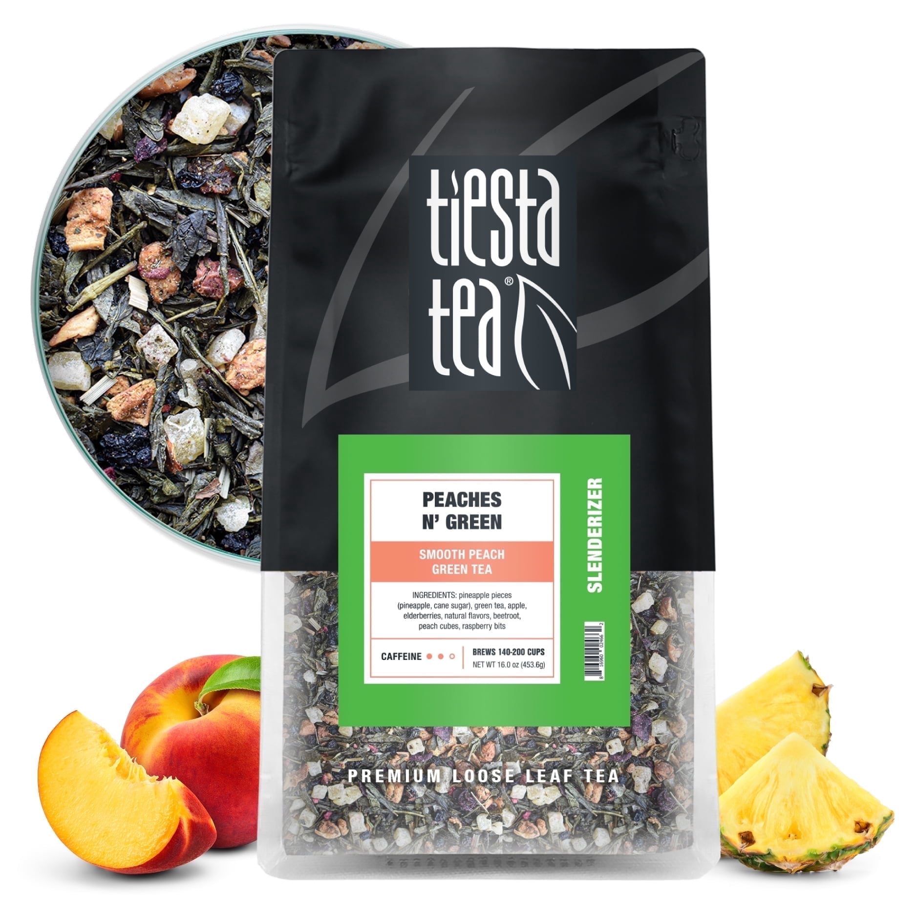 Tiesta Tea - Peaches N´ Green, Slenderizer Loose Leaf Green Tea, Smooth Peach Green Tea, Medium Caffeine, GMO-Free, Make Hot or Iced Tea & Brews Up to 200 Cups - 12 Ounce Resealable Bulk Pouch