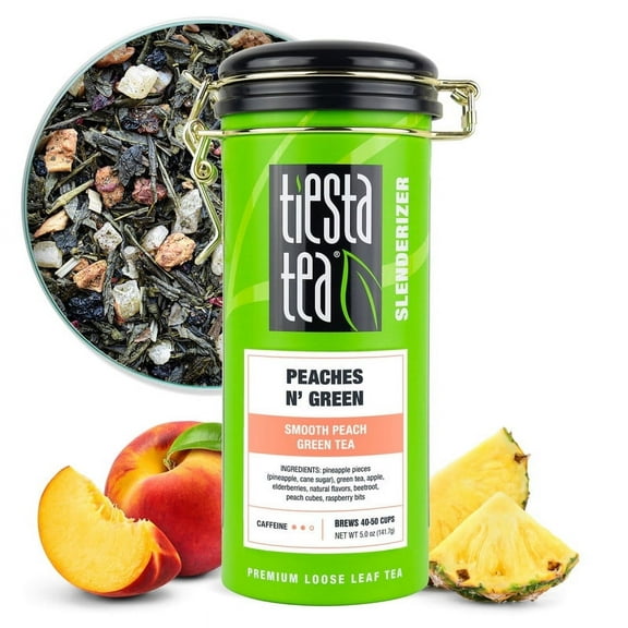 Tiesta Tea - Peaches N´ Green, Slenderizer Loose Leaf Green Tea, Smooth Peach Green Tea, Medium Caffeine, GMO-Free, Make Hot or Iced Tea & Brews Up to 50 Cups - 3 Ounce Refillable Tin