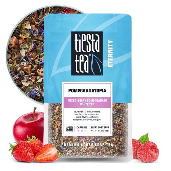 Tiesta Tea - Pomegranatopia, Eternity Loose Leaf White Tea, Low Caffeine, GMO-Free, Make Hot or Iced Tea & Brews Up to 25 Cups - 1.5 Ounce Resealable Pouch