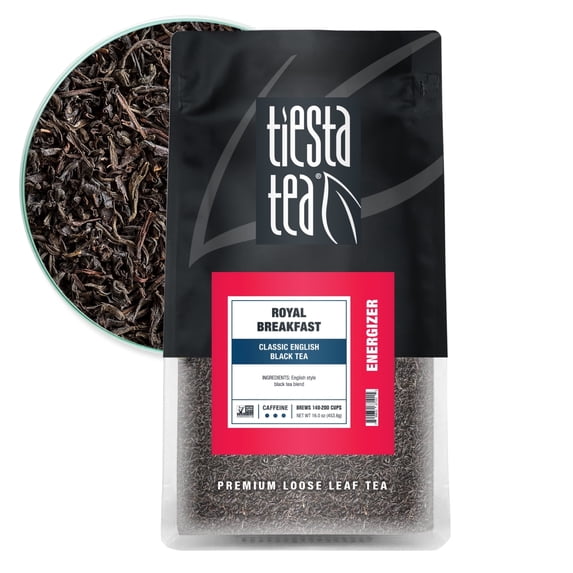 Tiesta Tea - Royal Breakfast, Energizer Loose Leaf Black Tea, High Caffeine, GMO-Free, Make Hot or Iced & Up to 200 Cups - 16 oz Resealable Bulk Pouch