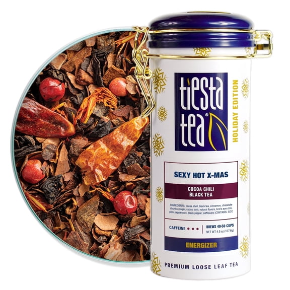 Tiesta Tea - Sexy Hot Christmas Tea, Cocoa Chili Black Tea, Premium Loose Leaf Tea Blend, High Caffeinated Spicy Black Tea, Make Hot or Iced Tea & Brews Up to 50 Cups - 4.5 Ounce Refillable Tin