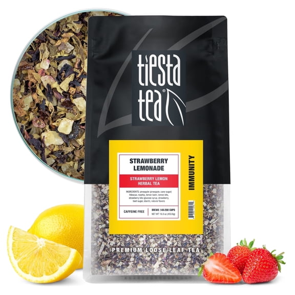 Tiesta Tea - Strawberry Lemonade, Immunity Loose Leaf Herbal Tea, Non-Caffeinated Fruit Tea, Make Hot or Iced Tea & Brews Up to 200 Cups - 16 Ounce Resealable Bulk Pouch
