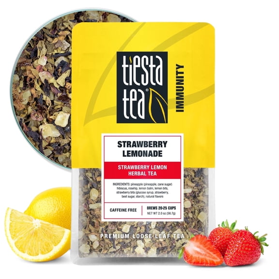 Tiesta Tea - Strawberry Lemonade, Immunity Loose Leaf Herbal Tea, Non-Caffeinated Fruit Tea, Make Hot or Iced Tea & Brews Up to 25 Cups - 2 Ounce Resealable Pouch