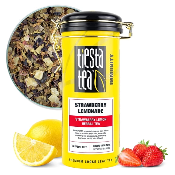 Tiesta Tea - Strawberry Lemonade, Immunity Loose Leaf Herbal Tea, Non-Caffeinated Fruit Tea, Make Hot or Iced Tea & Brews Up to 50 Cups - 4 Ounce Refillable Tin