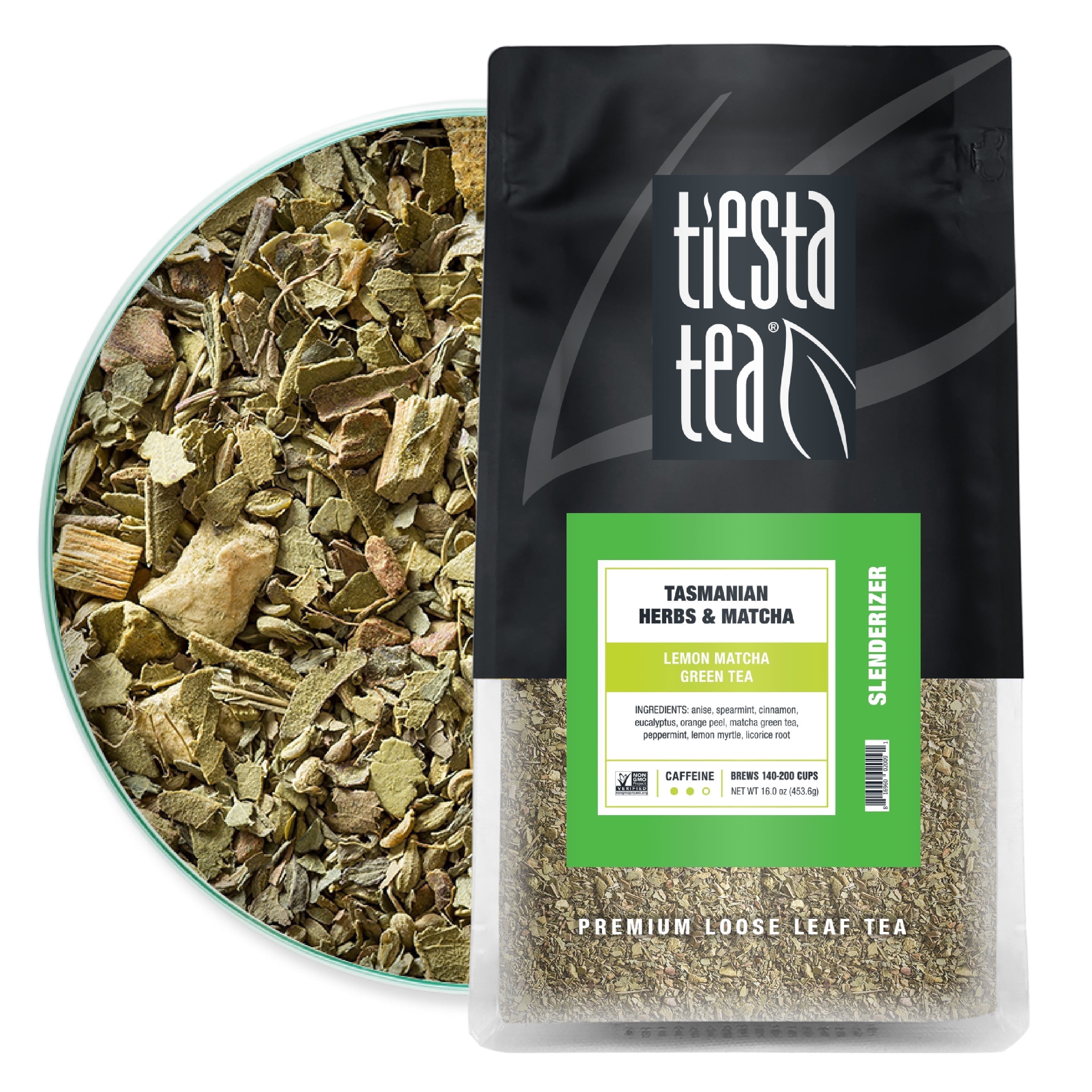 Tiesta Tea - Tasmanian Herbs & Matcha, Slenderizer Loose Leaf Matcha Tea, High Caffeine, GMO-Free, Make Hot or Iced Tea & Brews Up to 200 Cups - 16oz Resealable Bulk Pouch