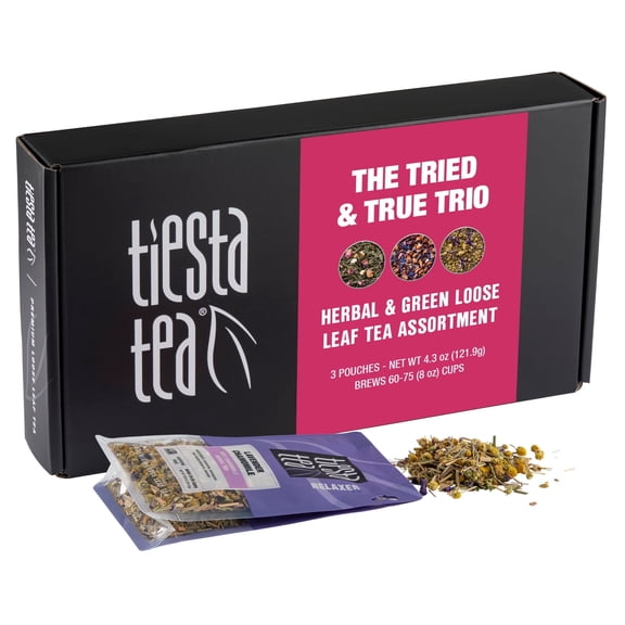 Tiesta Tea - Tiesta's Top Loose Leaf Tea Gift Box, Medium Caffeinated Tea Variety Pack, Make Hot & Iced Tea, 3 Pouches of Assorted Tea Blends with Green, Herbal, Fruity & Lavender Tea Bags