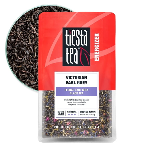 Tiesta Tea - Victorian Earl Grey, Energizer Loose Leaf Black Tea, High Caffeine, GMO-Free, Make Hot or Iced & Up to 25 Cups - 1.8 oz Resealable Pouch