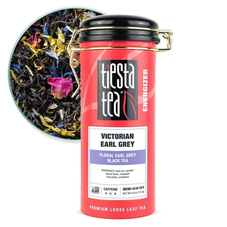 Tiesta Tea - Victorian Earl Grey, Energizer Loose Leaf Black Tea, High Caffeine, GMO-Free, Make Hot or Iced & Up to 50 Cups - 4 oz Refillable Tin Can