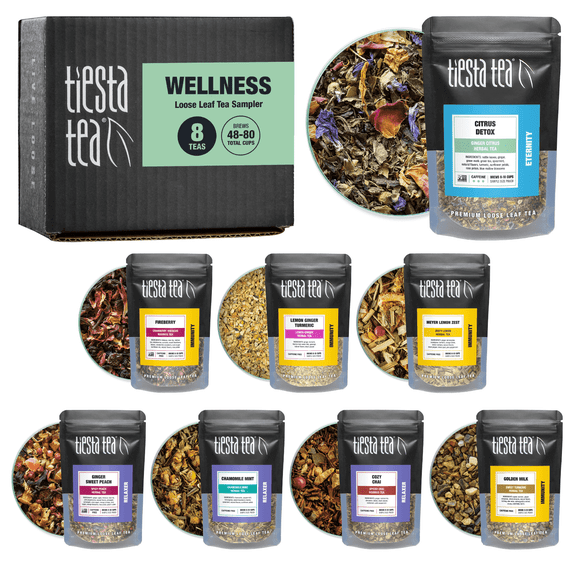 Tiesta Tea - Wellness Tea Sampler Dry Flight Set | Loose Leaf | High to No Caffeine | Makes Hot & Iced | Assorted Brew Sets with Herbal, Chai, Fruit Drinks & More | 8 Resealable Sample Pouches