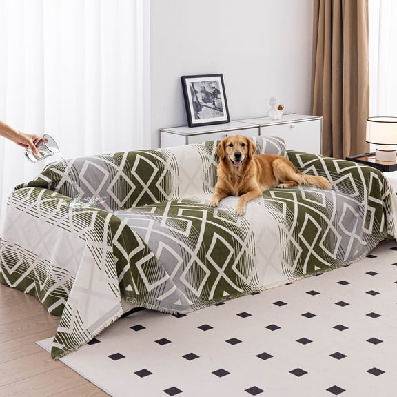TieyaChkis 100% Waterproof Boho Couch Covers for Dogs, Washable Sofa Covers for 3-4 Cushion Couches, Pet-Friendly Sofa SlipCover for Living Room(71" x 51", Green)